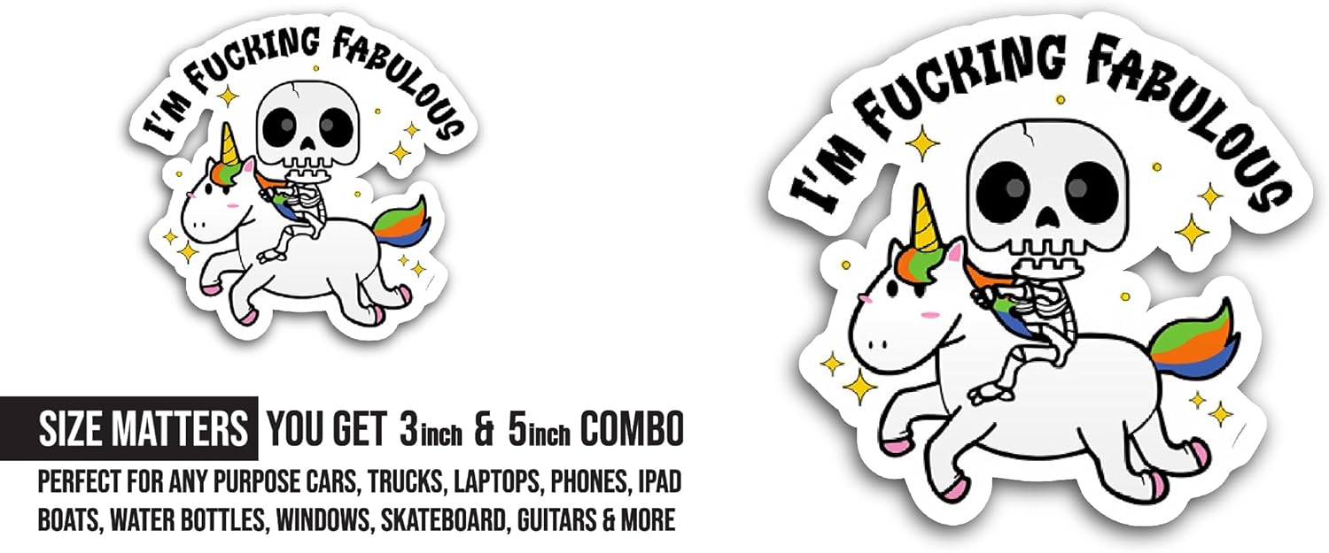 2 (Pieces) 3" and 5" Cartoon Unicorn Sticker, Waterproof Vinyl Decals for Many Purpose Like Cars, Trucks, Laptops, Phones, Windows and More
