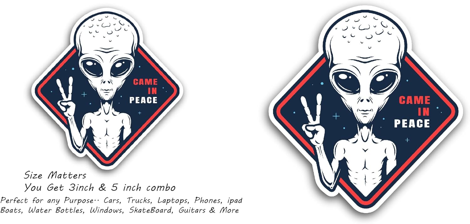 2 (Pieces) 3" and 5" Alien Game in Peace Sticker, Waterproof Vinyl Decals for Many Purpose Like Cars, Trucks, Laptops, Phones, Windows and More
