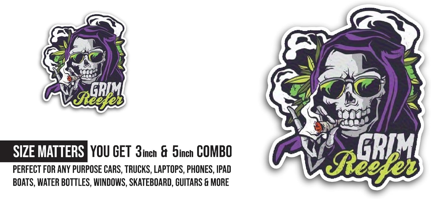 2 (Pieces) 3" and 5" Skull Grim Reaper Sticker, Waterproof Vinyl Decals for Many Purpose Like Cars, Trucks, Laptops, Phones, Windows and More