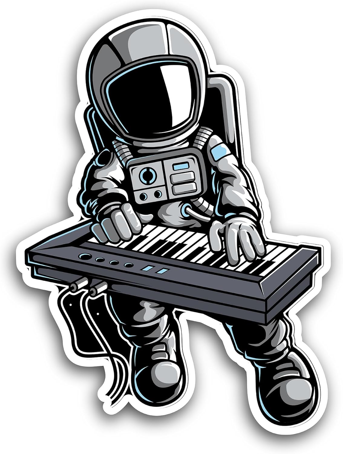 2 (Pieces) 3" and 5" Astronaut Playing Keyboard Sticker, Waterproof Vinyl Decals for Many Purpose Like Cars, Trucks, Laptops, Phones, Windows and More