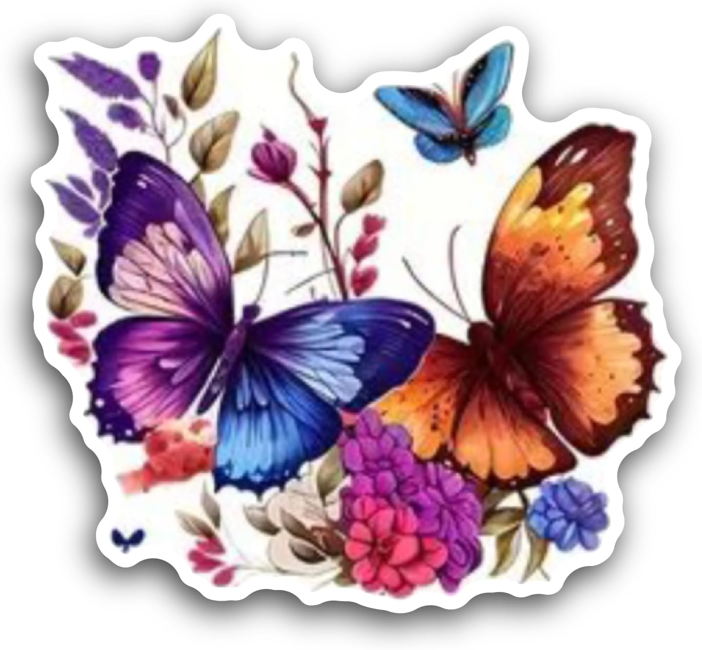 2 (Pieces) 3" and 5" Butterflies and Flowers Sticker, Waterproof Vinyl Decals for Many Purpose Like Cars, Trucks, Laptops, Phones, Windows and More