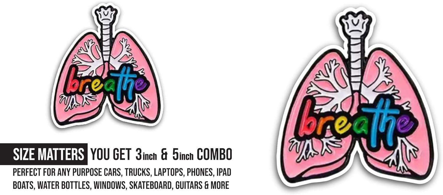 2 (Pieces) 3" and 5" Lungs Sticker, Waterproof Vinyl Decals for Many Purpose Like Cars, Trucks, Laptops, Phones, Windows and More