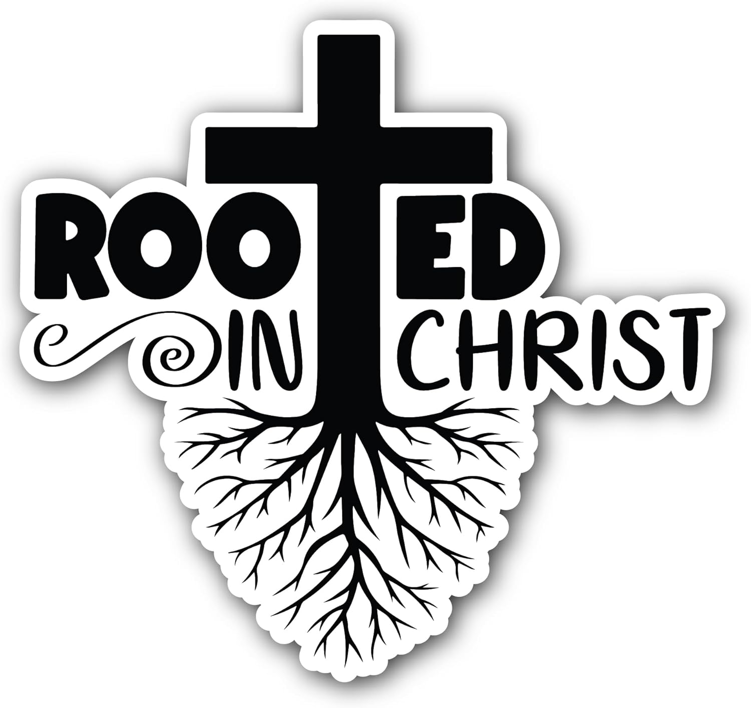 2 (Pieces) 3" and 5" Rooted in Christ Black Text Sticker, Waterproof Vinyl Decals for Many Purpose Like Cars, Trucks, Laptops, Phones, Windows and More