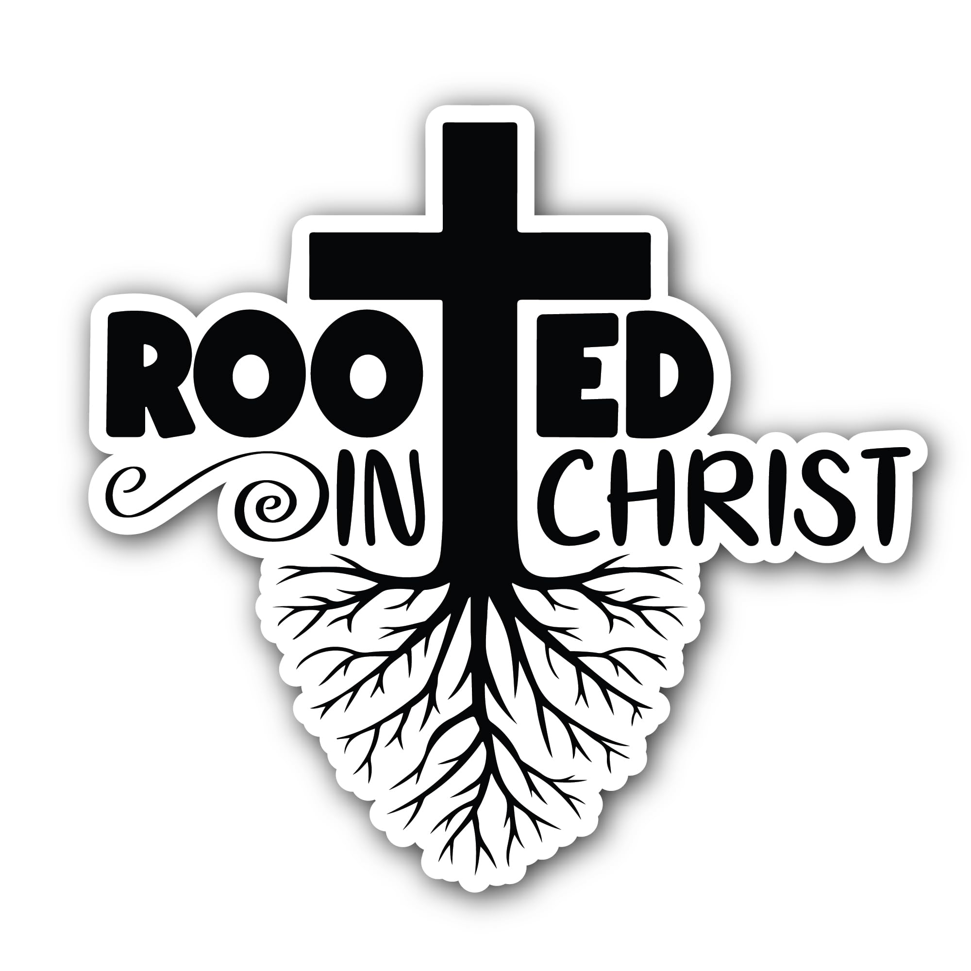 2 (Pieces) 3" and 5" Rooted in Christ Black Text Sticker, Waterproof Vinyl Decals for Many Purpose L