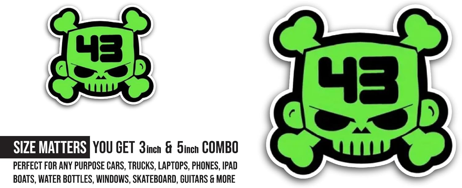 2 (Pieces) 3" and 5" Green Skull Sticker, Waterproof Vinyl Decals for Many Purpose Like Cars, Trucks, Laptops, Phones, Windows and More