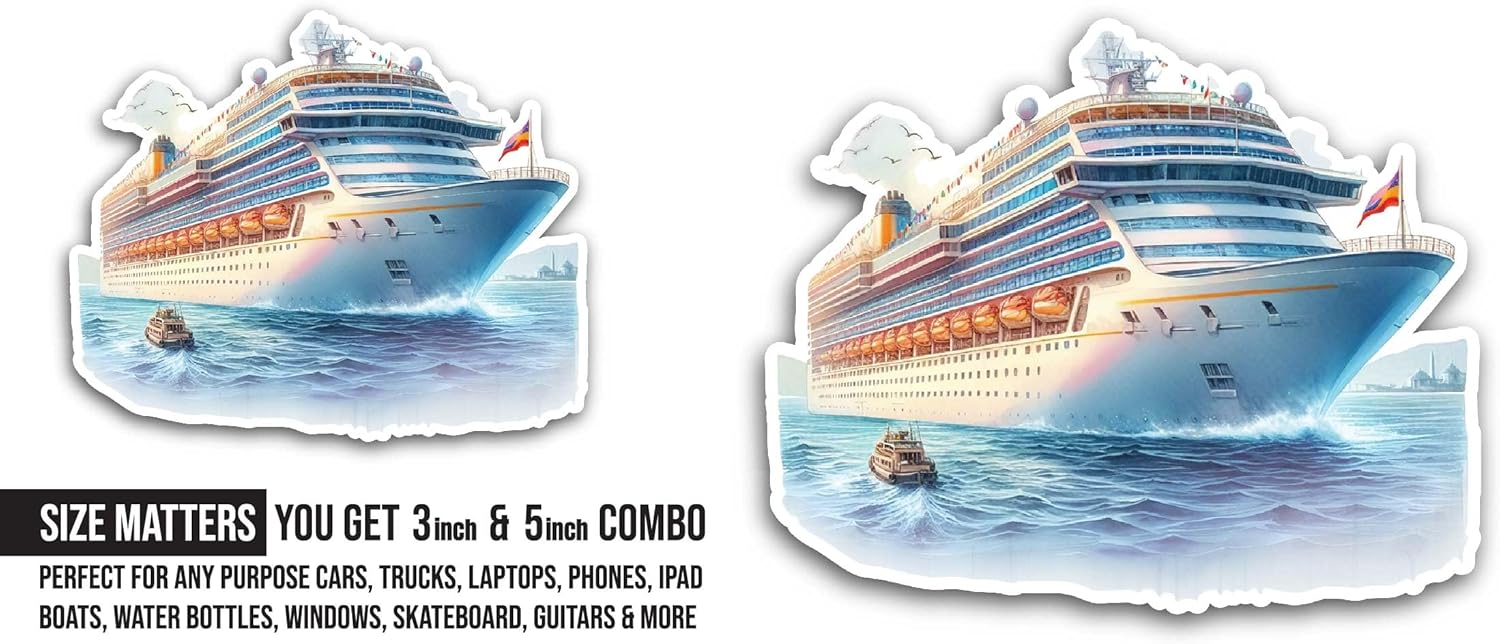 2 (Pieces) 3" and 5" Cruise Ship Side View Sticker, Waterproof Vinyl Decals for Many Purpose Like Cars, Trucks, Laptops, Phones, Windows and More