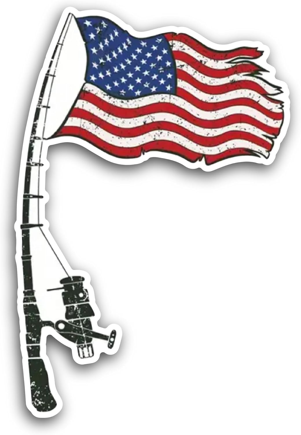 2 (Pieces) 3" and 5" Fishing Rod American Flag Sticker, Waterproof Vinyl Decals for Many Purpose Like Cars, Trucks, Laptops, Phones, Windows and More