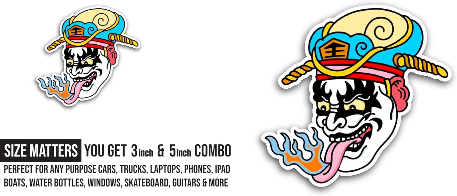 2 (Pieces) 3" and 5" Colorful Cartoon Devil Sticker, Waterproof Vinyl Decals for Many Purpose Like Cars, Trucks, Laptops, Phones, Windows and More
