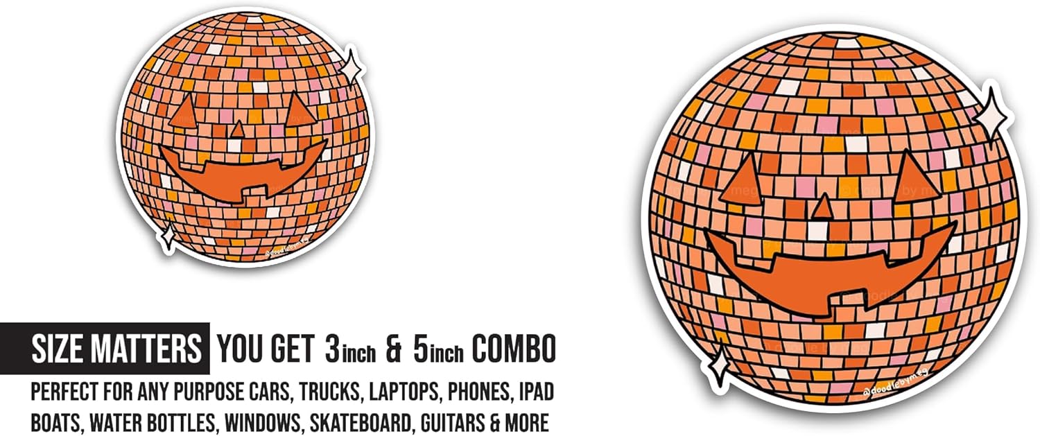 2 (Pieces) 3" and 5" Orange Disco Ball Sticker, Waterproof Vinyl Decals for Many Purpose Like Cars, Trucks, Laptops, Phones, Windows and More