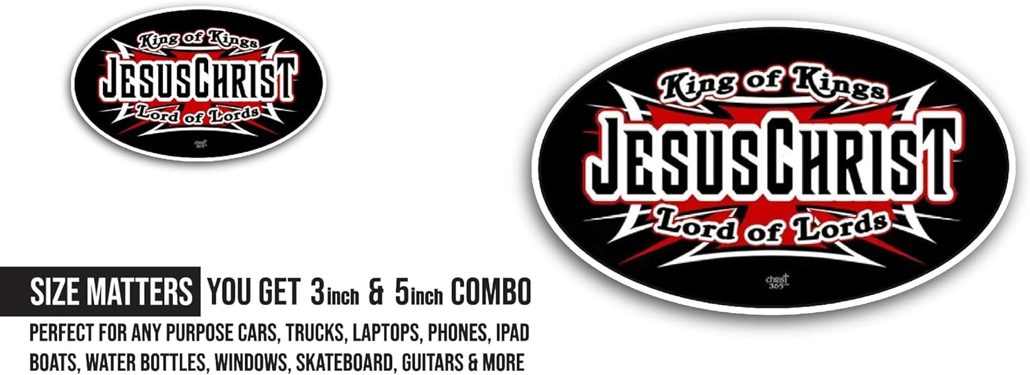 2 (Pieces) 3" and 5" Jesus King of Kings Sticker, Waterproof Vinyl Decals for Many Purpose Like Cars, Trucks, Laptops, Phones, Windows and More