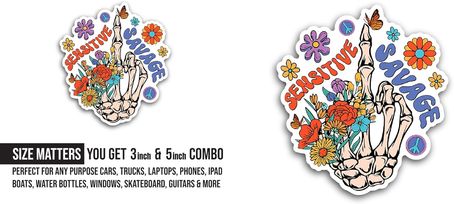 2 (Pieces) 3" and 5" Sensitive Savage Sticker, Waterproof Vinyl Decals for Many Purpose Like Cars, Trucks, Laptops, Phones, Windows and More