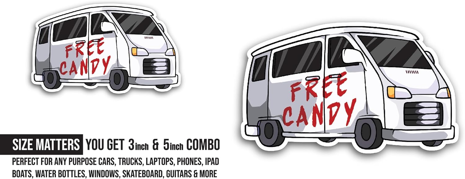 2 (Pieces) 3" and 5" Free Candy Sticker, Waterproof Vinyl Decals for Many Purpose Like Cars, Trucks, Laptops, Phones, Windows and More