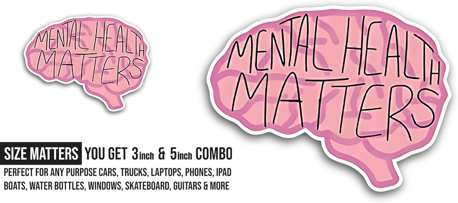 2 (Pieces) 3" and 5" Mental Health Matters Text Sticker, Waterproof Vinyl Decals for Many Purpose Like Cars, Trucks, Laptops, Phones, Windows and More