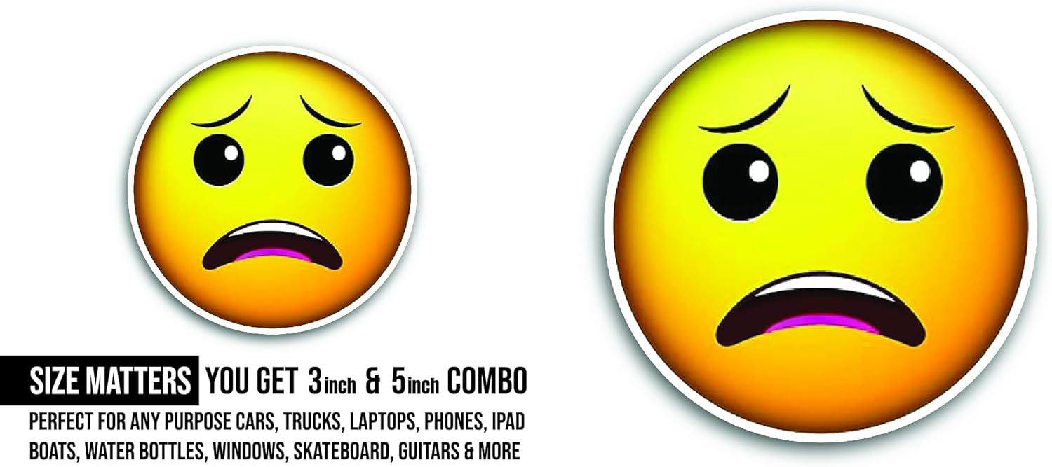 2 (Pieces) 3" and 5" Sad Face Sticker, Waterproof Vinyl Decals for Many Purpose Like Cars, Trucks, Laptops, Phones, Windows and More