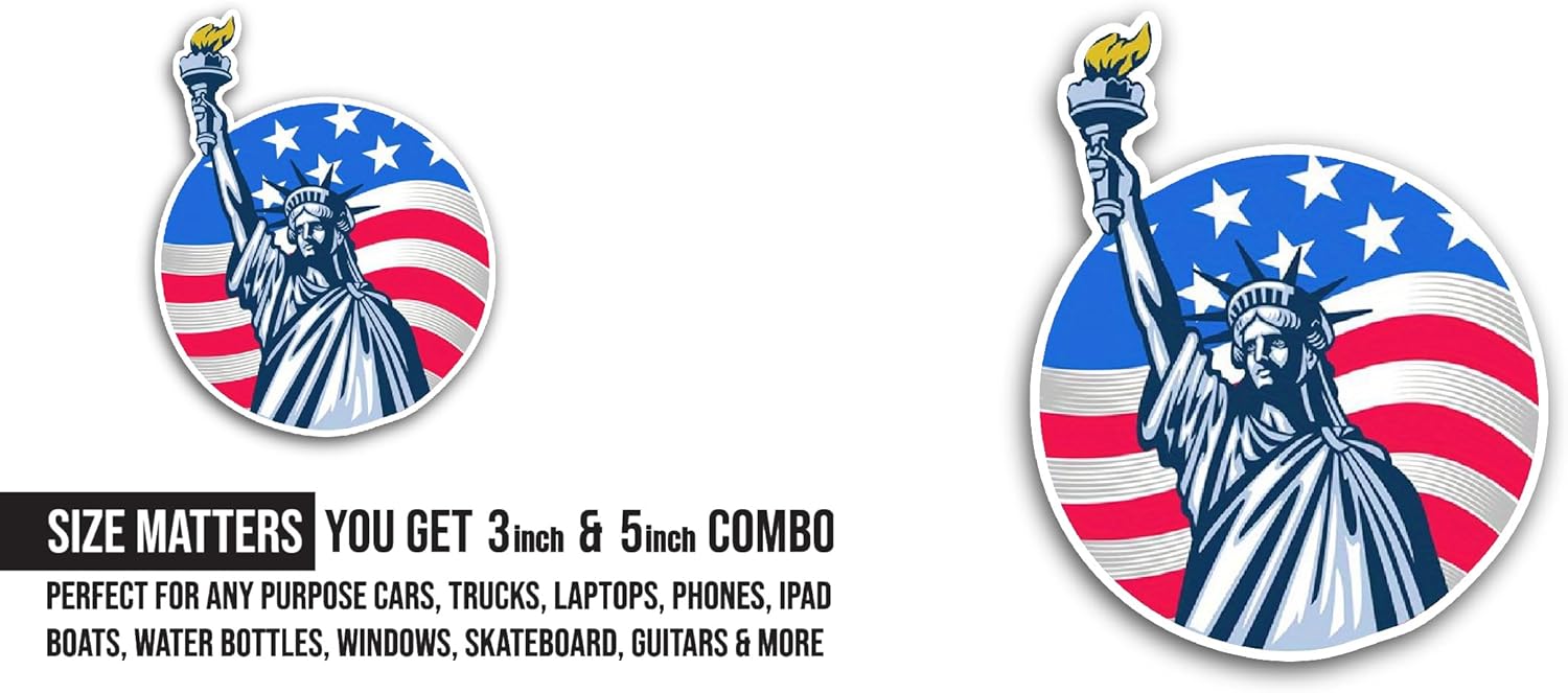 2 (Pieces) 3" and 5" Statue of Liberty Sticker, Waterproof Vinyl Decals for Many Purpose Like Cars, Trucks, Laptops, Phones, Windows and More