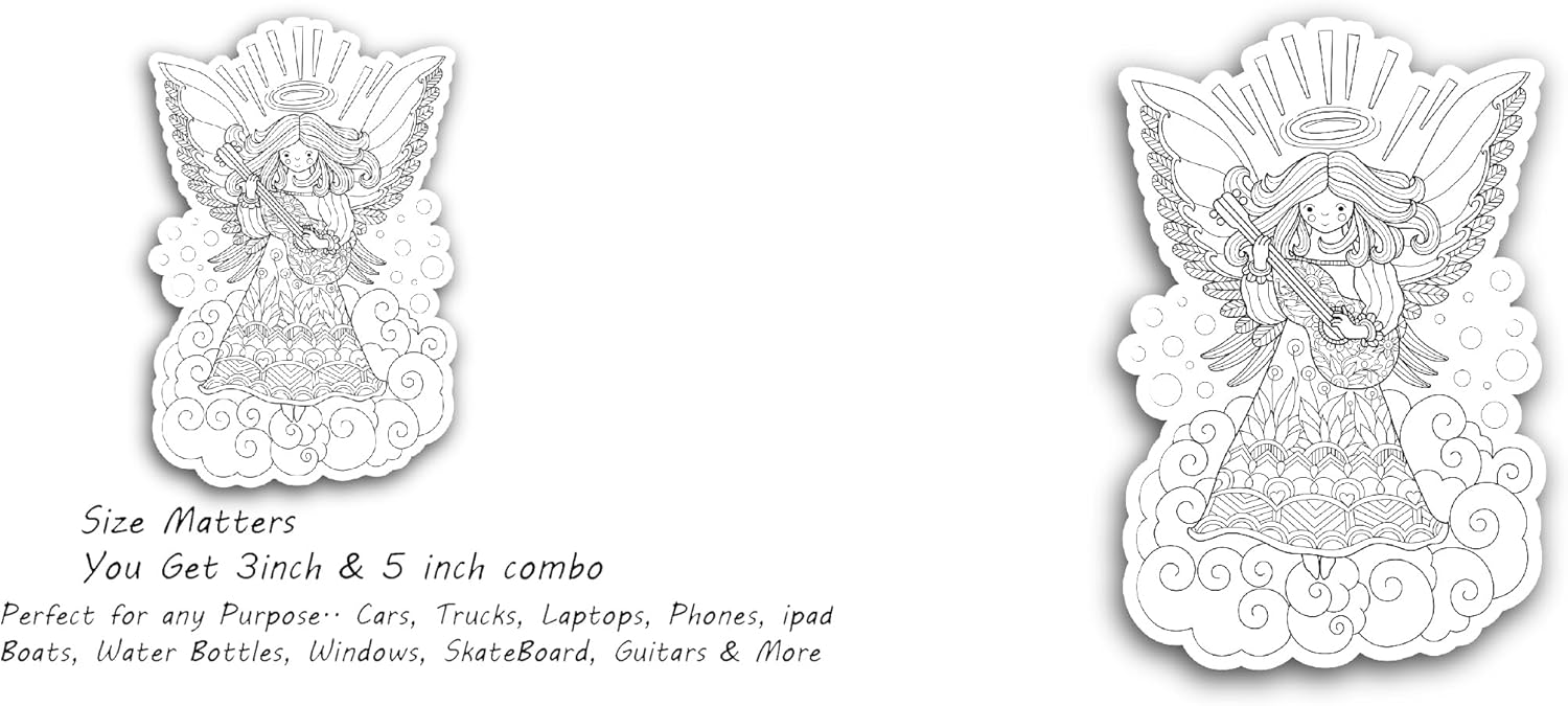 2 (Pieces) 3" and 5" Angel Vinyl Decal Sticker, Waterproof Vinyl Decals for Many Purpose Like Cars, Trucks, Laptops, Phones, Windows and More