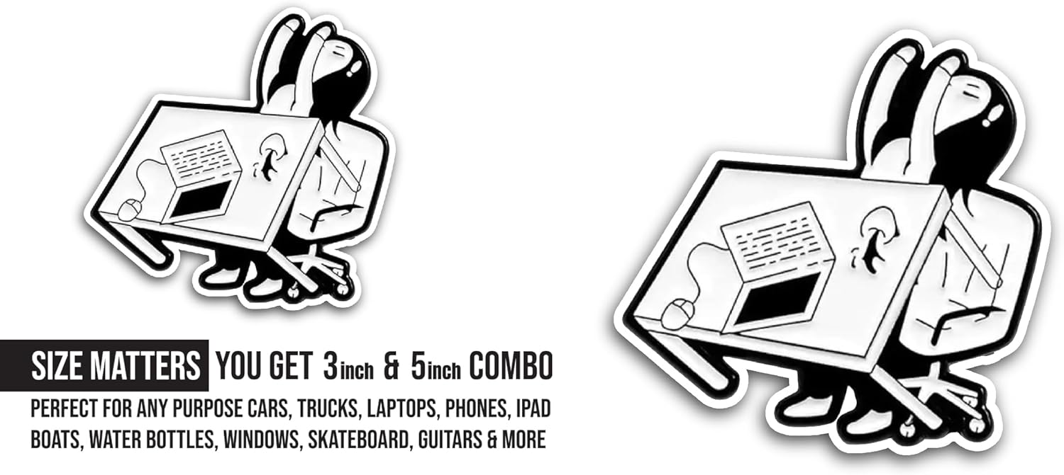 2 (Pieces) 3" and 5" Angry Girl with Laptop Sticker, Waterproof Vinyl Decals for Many Purpose Like Cars, Trucks, Laptops, Phones, Windows and More