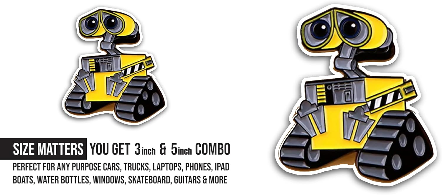 2 (Pieces) 3" and 5" Yellow Robot Machine Sticker, Waterproof Vinyl Decals for Many Purpose Like Cars, Trucks, Laptops, Phones, Windows and More