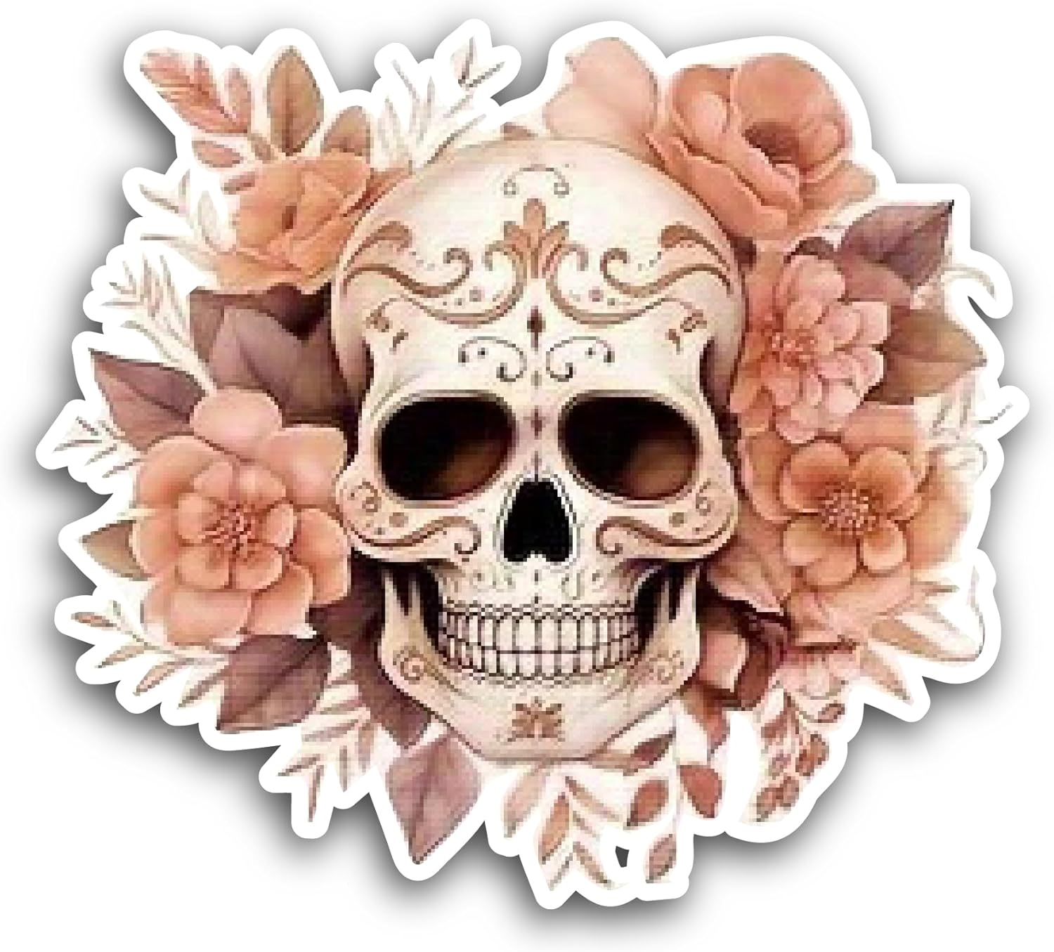 2 (Pieces) 3" and 5" Colored Skull Flowers Sticker, Waterproof Vinyl Decals for Many Purpose Like Cars, Trucks, Laptops, Phones, Windows and More