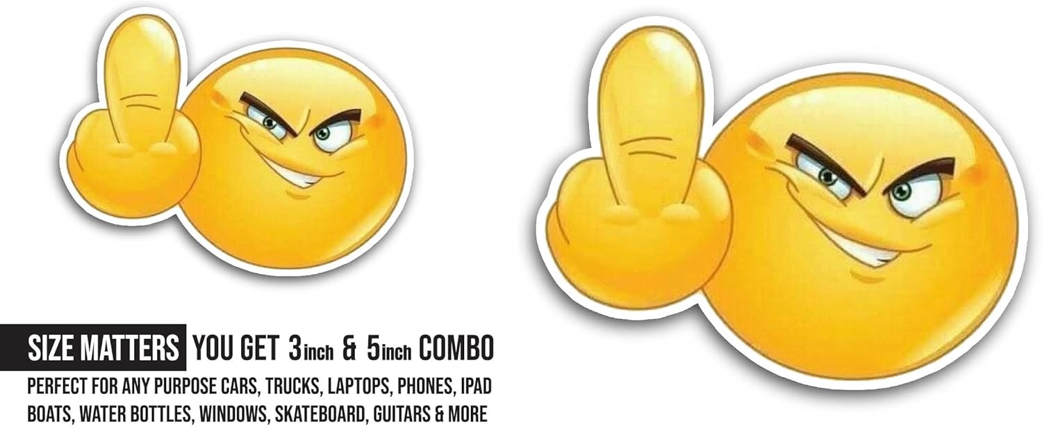 2 (Pieces) 3" and 5" Angry Yellow Face Sticker, Waterproof Vinyl Decals for Many Purpose Like Cars, Trucks, Laptops, Phones, Windows and More