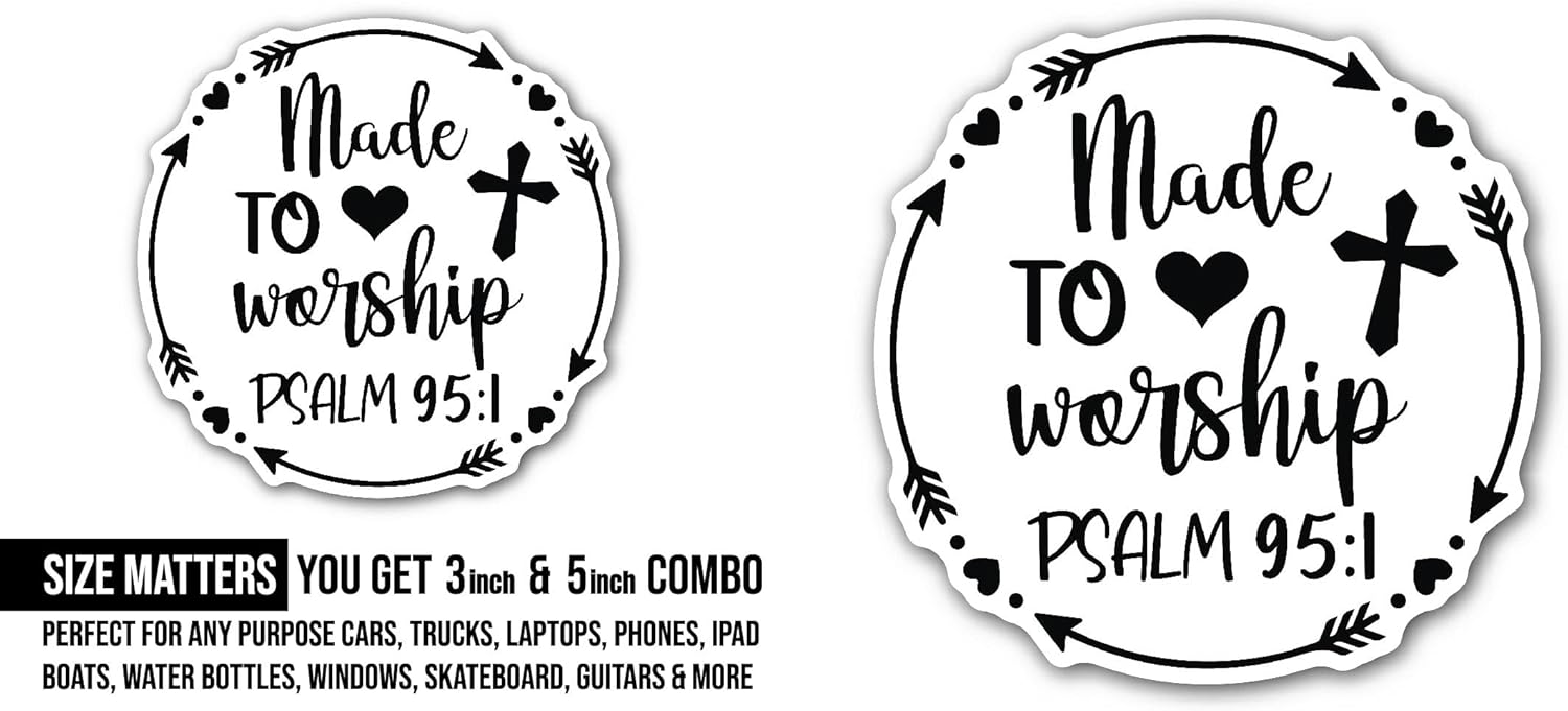 2 (Pieces) 3" and 5" Made to Worship Text Sticker, Waterproof Vinyl Decals for Many Purpose Like Cars, Trucks, Laptops, Phones, Windows and More