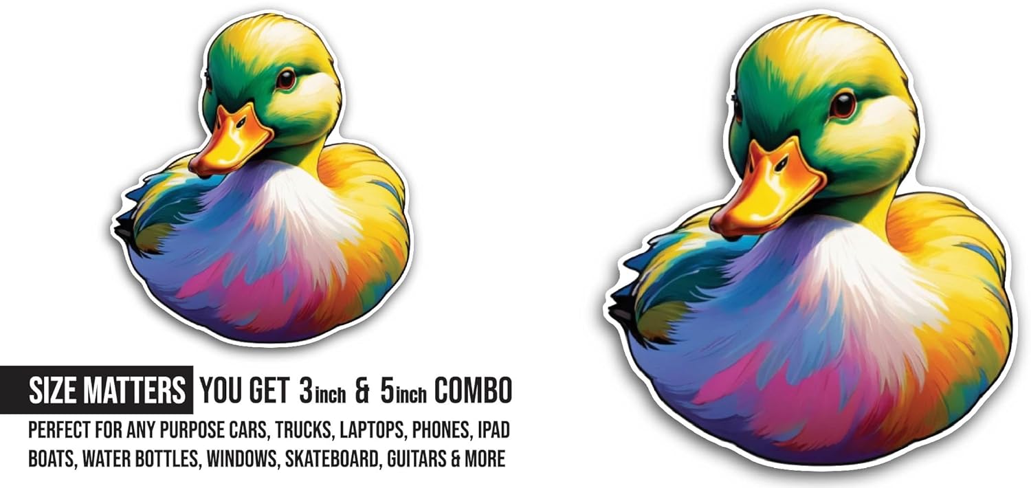 2 (Pieces) 3" and 5" Colorful Duck Sticker, Waterproof Vinyl Decals for Many Purpose Like Cars, Trucks, Laptops, Phones, Windows and More