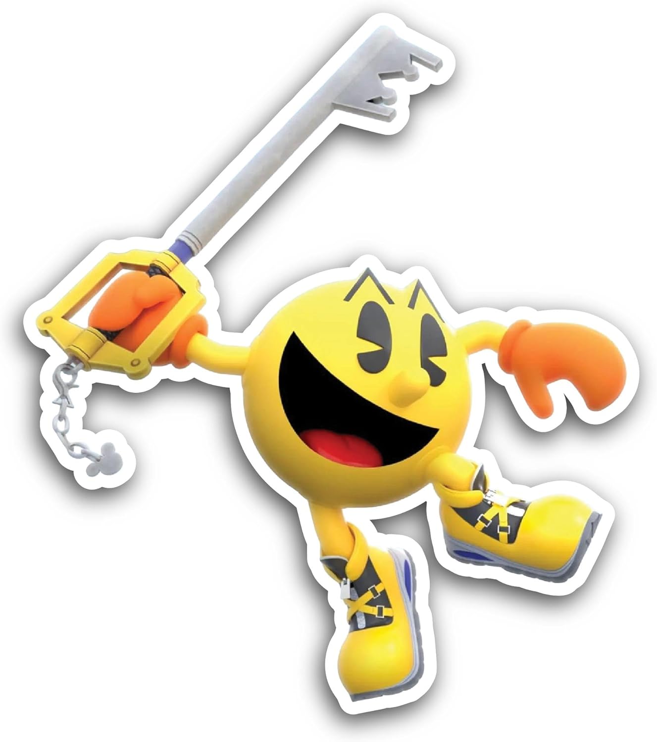 2 (Pieces) 3" and 5" Yellow Cartoon Character with Key Sticker, Waterproof Vinyl Decals for Many Purpose Like Cars, Trucks, Laptops, Phones, Windows and More