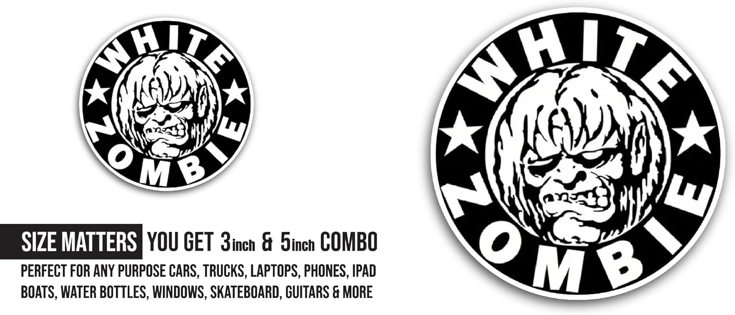2 (Pieces) 3" and 5" White Zombie Text Sticker, Waterproof Vinyl Decals for Many Purpose Like Cars, Trucks, Laptops, Phones, Windows and More