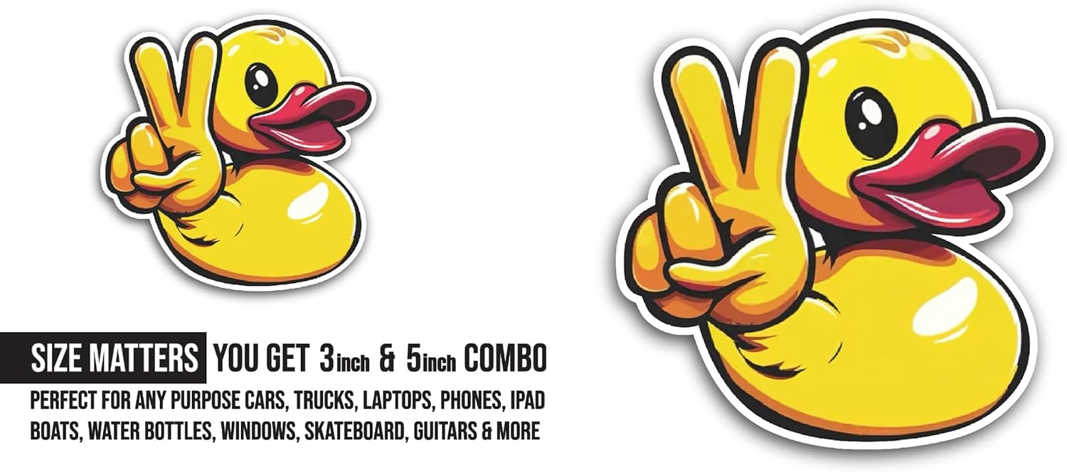 2 (Pieces) 3" and 5" Rubber Duck Sticker, Waterproof Vinyl Decals for Many Purpose Like Cars, Trucks, Laptops, Phones, Windows and More