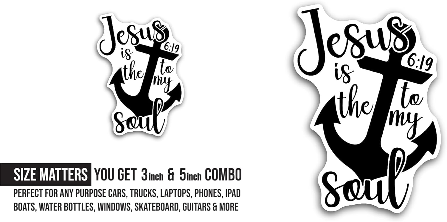 2 (Pieces) 3" and 5" Jesus is The Anchor to My Soul Text Sticker, Waterproof Vinyl Decals for Many Purpose Like Cars, Trucks, Laptops, Phones, Windows and More