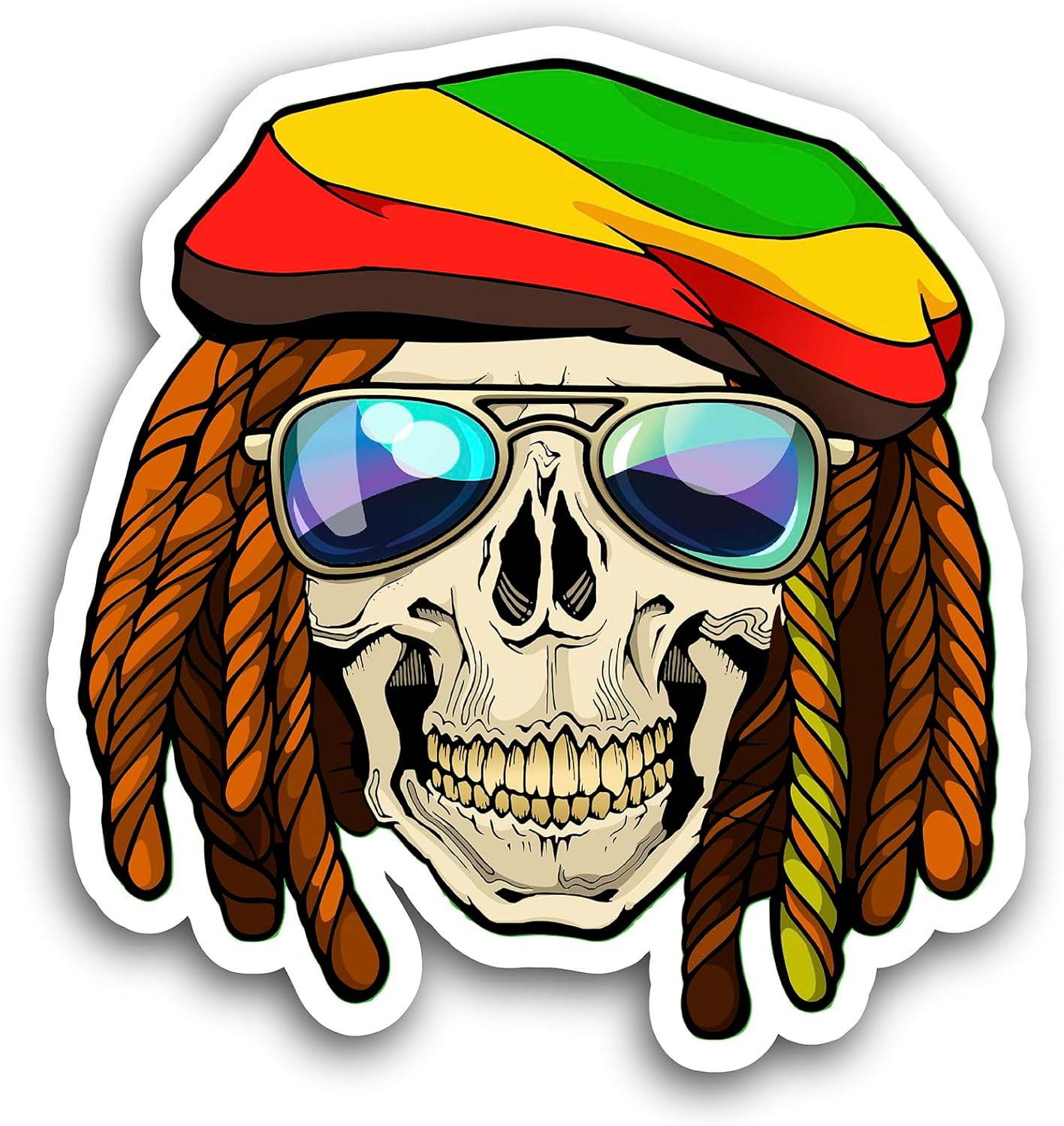 2 (Pieces) 3" and 5" Rastafarian Skull Decal Sticker, Waterproof Vinyl Decals for Many Purpose Like Cars, Trucks, Laptops, Phones, Windows and More