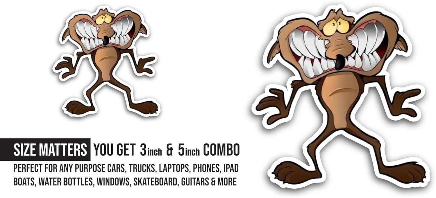 2 (Pieces) 3" and 5" Cartoon Wolf Sticker, Waterproof Vinyl Decals for Many Purpose Like Cars, Trucks, Laptops, Phones, Windows and More