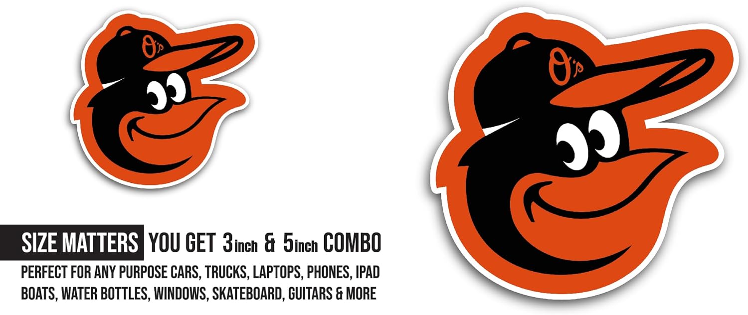 2 (Pieces) 3" and 5" Baltim0re Orioles Sticker, Waterproof Vinyl Decals for Many Purpose Like Cars, Trucks, Laptops, Phones, Windows and More