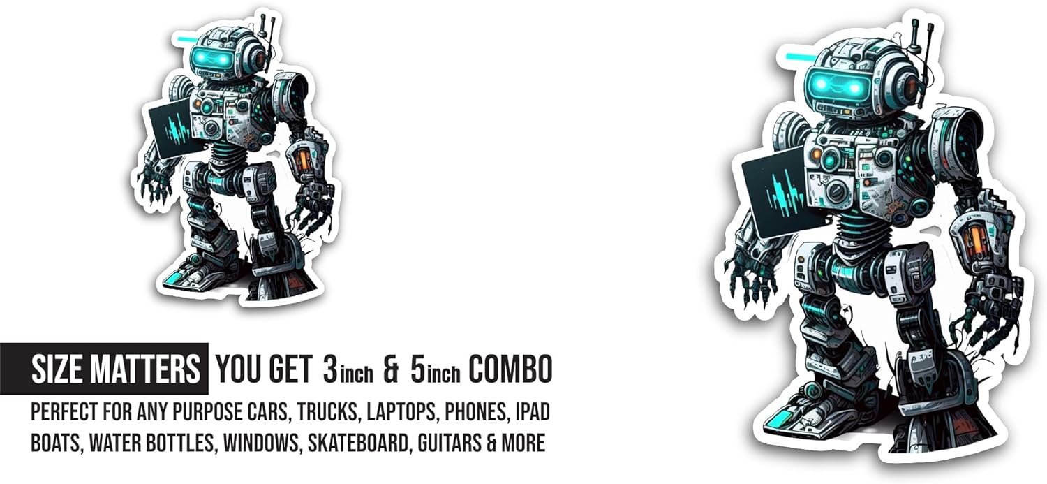 2 (Pieces) 3" and 5" Robot with Blue Eyes Sticker, Waterproof Vinyl Decals for Many Purpose Like Cars, Trucks, Laptops, Phones, Windows and More (Copy)