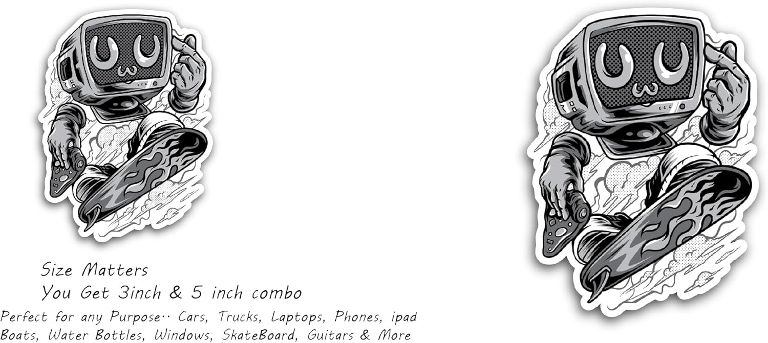 2 (Pieces) 3" and 5" Cartoon Sticker, Waterproof Vinyl Decals for Many Purpose Like Cars, Trucks, Laptops, Phones, Windows and More