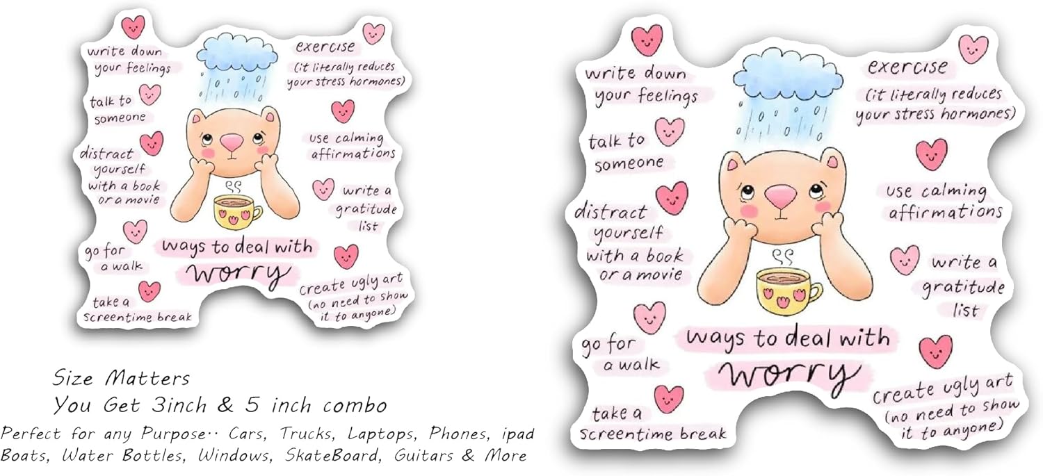 2 (Pieces) 3" and 5" Reminders with Cat Drawing Sticker, Waterproof Vinyl Decals for Many Purpose Like Cars, Trucks, Laptops, Phones, Windows and More