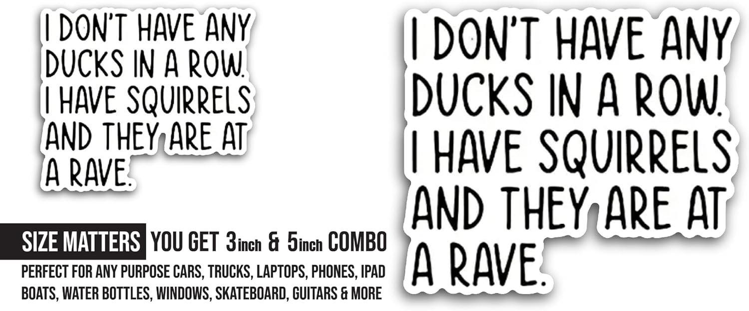 2 (Pieces) 3" and 5" I Don't Have Any Ducks in A Row Sticker, Waterproof Vinyl Decals for Many Purpose Like Cars, Trucks, Laptops, Phones, Windows and More
