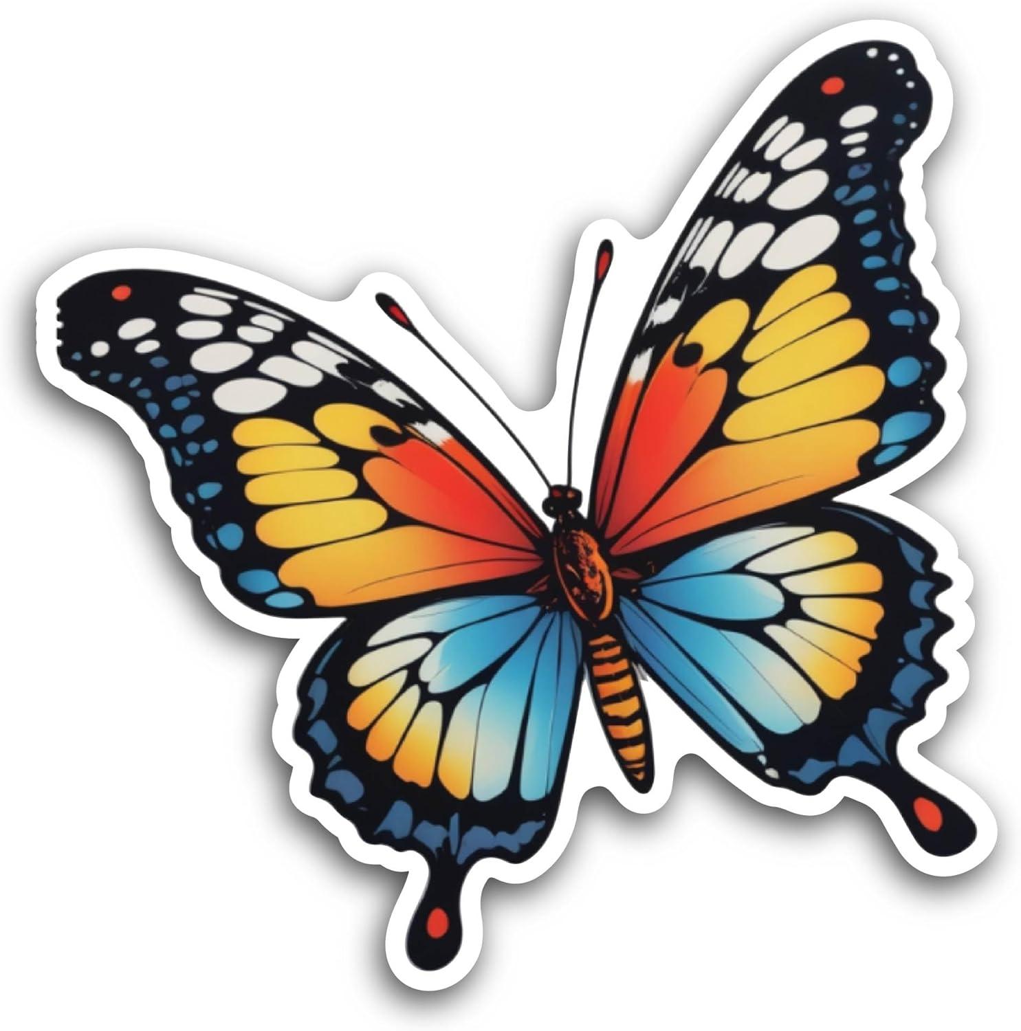 2 (Pieces) 3" and 5" Butterfly with Colorful Wings Sticker, Waterproof Vinyl Decals for Many Purpose Like Cars, Trucks, Laptops, Phones, Windows and More