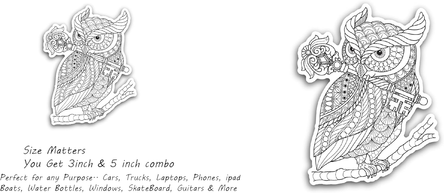 2 (Pieces) 3" and 5" Cute Owl Vinyl Decals Sticker, Waterproof Vinyl Decals for Many Purpose Like Cars, Trucks, Laptops, Phones, Windows and More