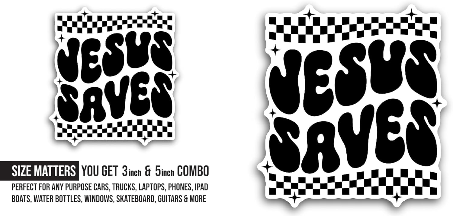 2 (Pieces) 3" and 5" Jesus Saves Text Sticker, Waterproof Vinyl Decals for Many Purpose Like Cars, Trucks, Laptops, Phones, Windows and More