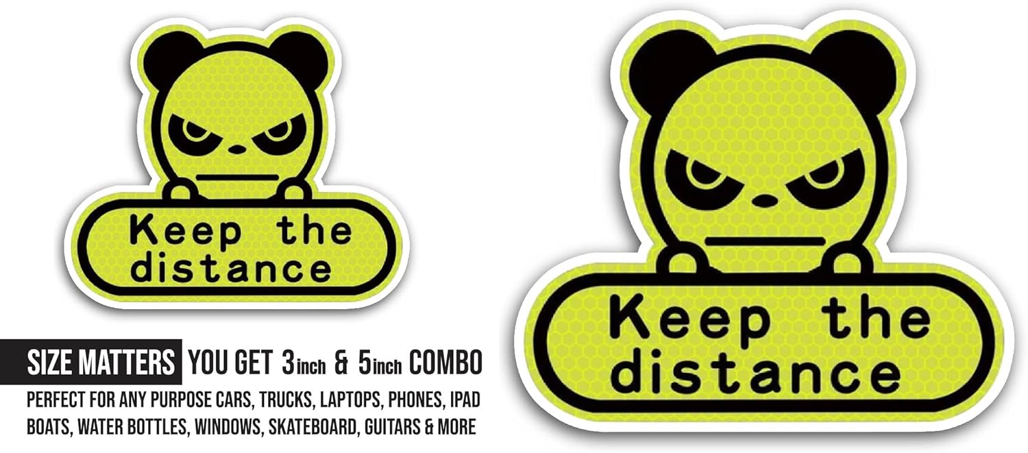 2 (Pieces) 3" and 5" Keep The Distance Sticker, Waterproof Vinyl Decals for Many Purpose Like Cars, Trucks, Laptops, Phones, Windows and More