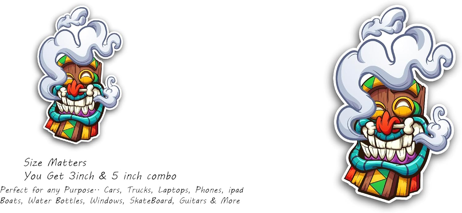 2 (Pieces) 3" and 5" Tiki Head Wall Decal Sticker, Waterproof Vinyl Decals for Many Purpose Like Cars, Trucks, Laptops, Phones, Windows and More