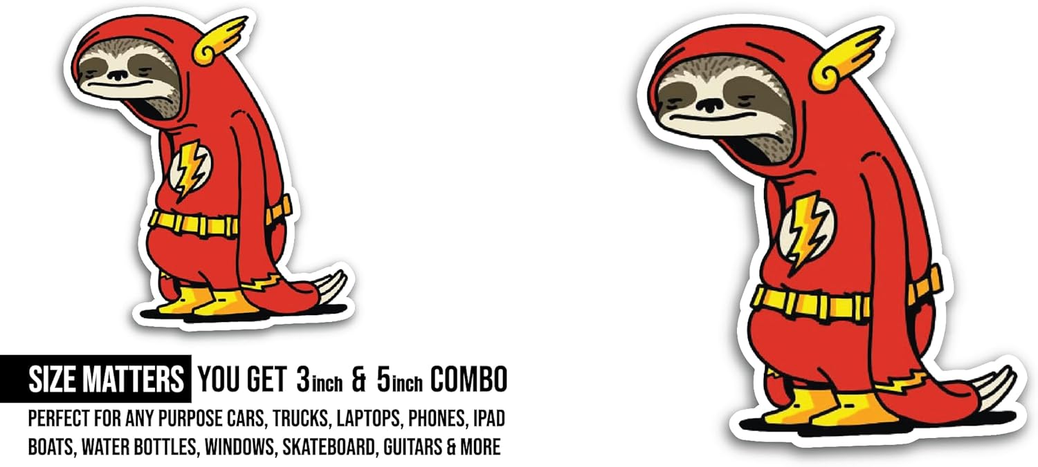 2 (Pieces) 3" and 5" Sloth in Red Hoody Sticker, Waterproof Vinyl Decals for Many Purpose Like Cars, Trucks, Laptops, Phones, Windows and More
