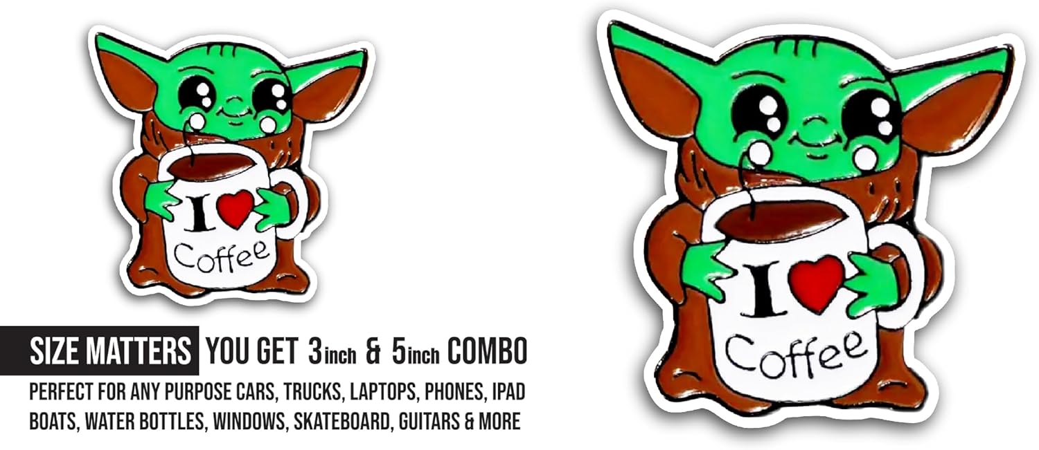 2 (Pieces) 3" and 5" I Love Coffee Sticker, Waterproof Vinyl Decals for Many Purpose Like Cars, Trucks, Laptops, Phones, Windows and More