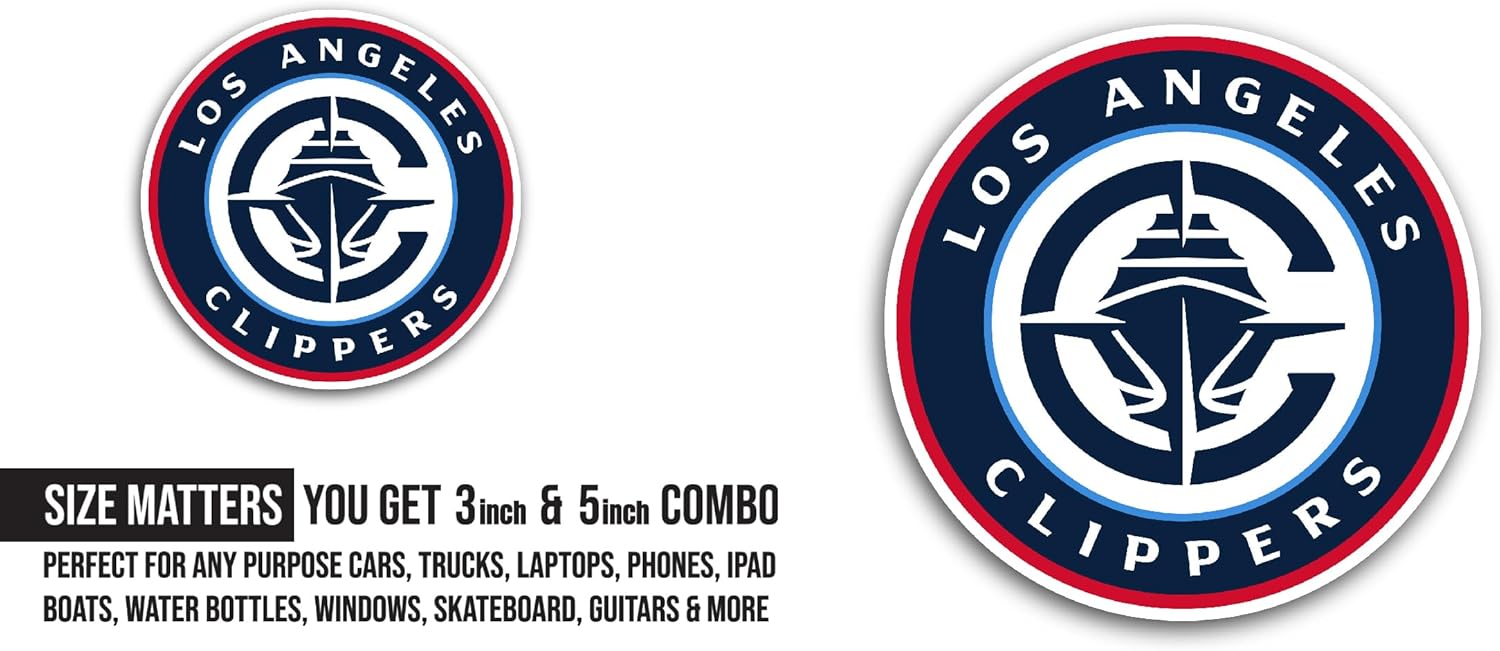 2 (Pieces) 3" and 5" L0s Ang3les Clippers Decal Sticker, Waterproof Vinyl Decals for Many Purpose Like Cars, Trucks, Laptops, Phones, Windows and More