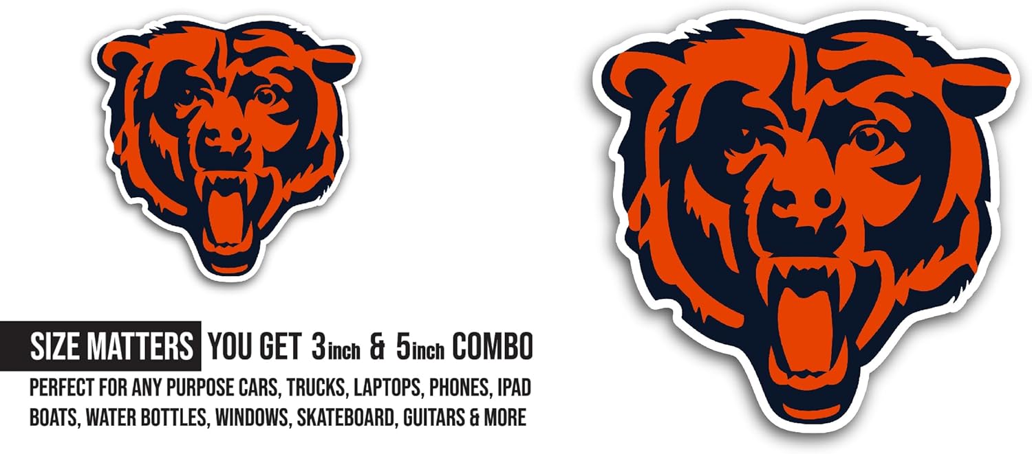 2 (Pieces) 3" and 5" Chicag0 Bears Decal Sticker, Waterproof Vinyl Decals for Many Purpose Like Cars, Trucks, Laptops, Phones, Windows and More