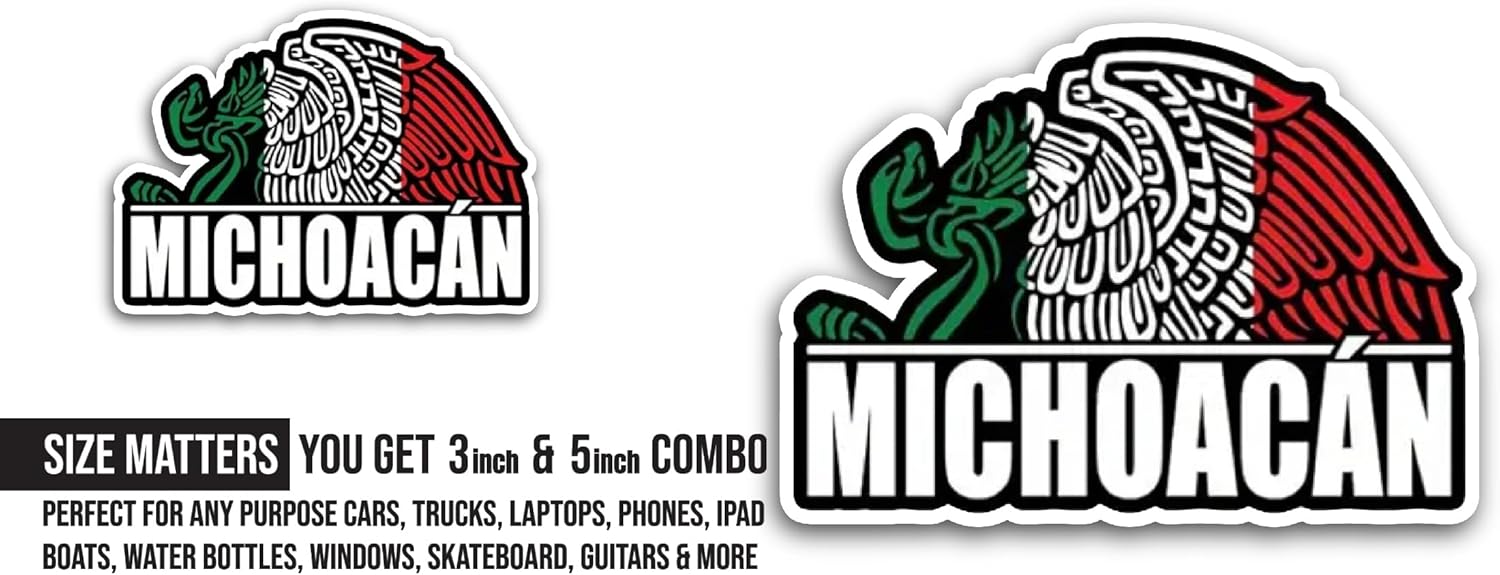 2 (Pieces) 3" and 5" Mich0acan Sticker, Waterproof Vinyl Decals for Many Purpose Like Cars, Trucks, Laptops, Phones, Windows and More