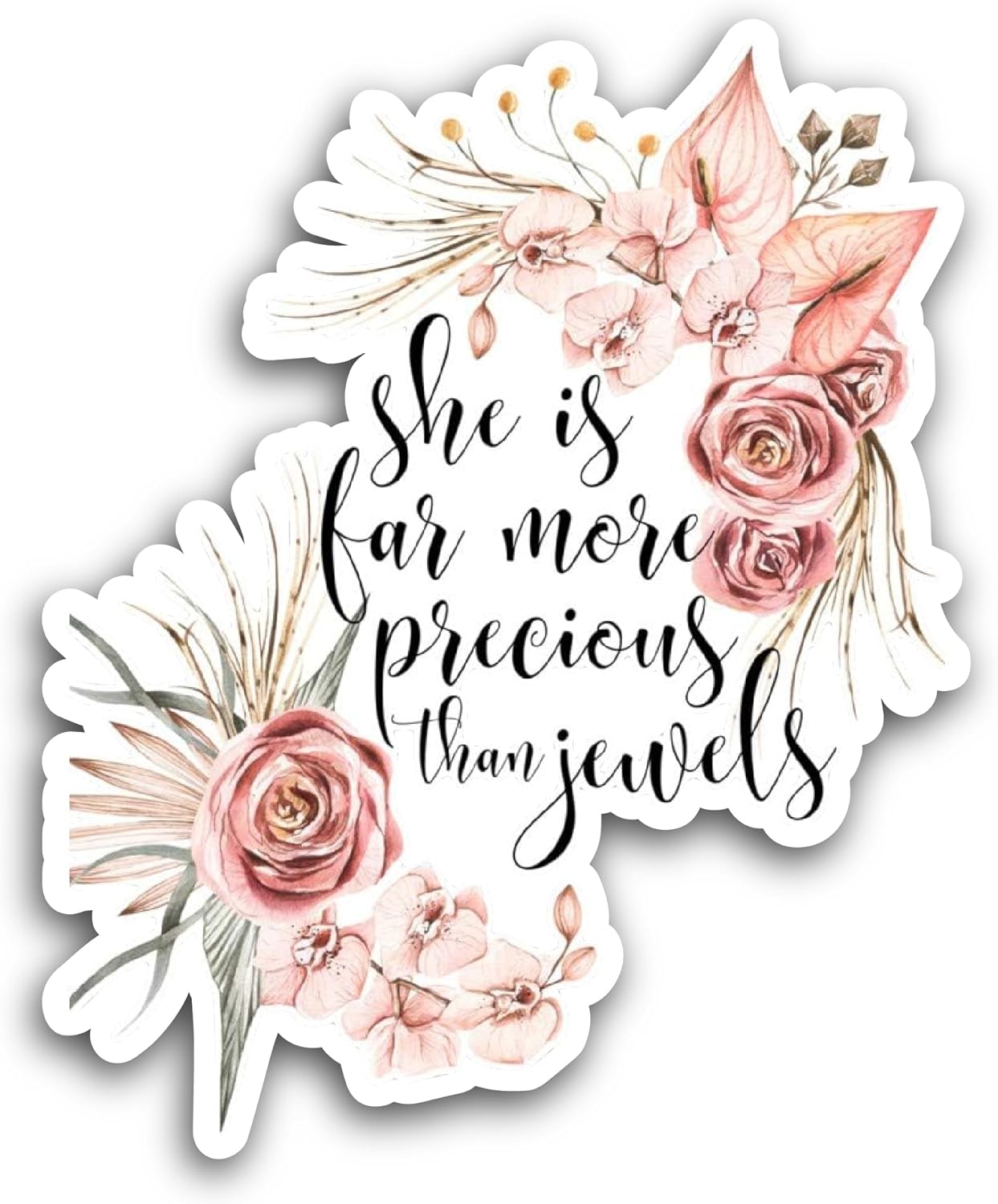2 (Pieces) 3" and 5" She is Far More Precious Than Jewels Sticker, Waterproof Vinyl Decals for Many Purpose Like Cars, Trucks, Laptops, Phones, Windows and More