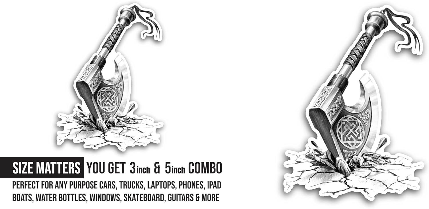 2 (Pieces) 3" and 5" Axe Sticker, Waterproof Vinyl Decals for Many Purpose Like Cars, Trucks, Laptops, Phones, Windows and More