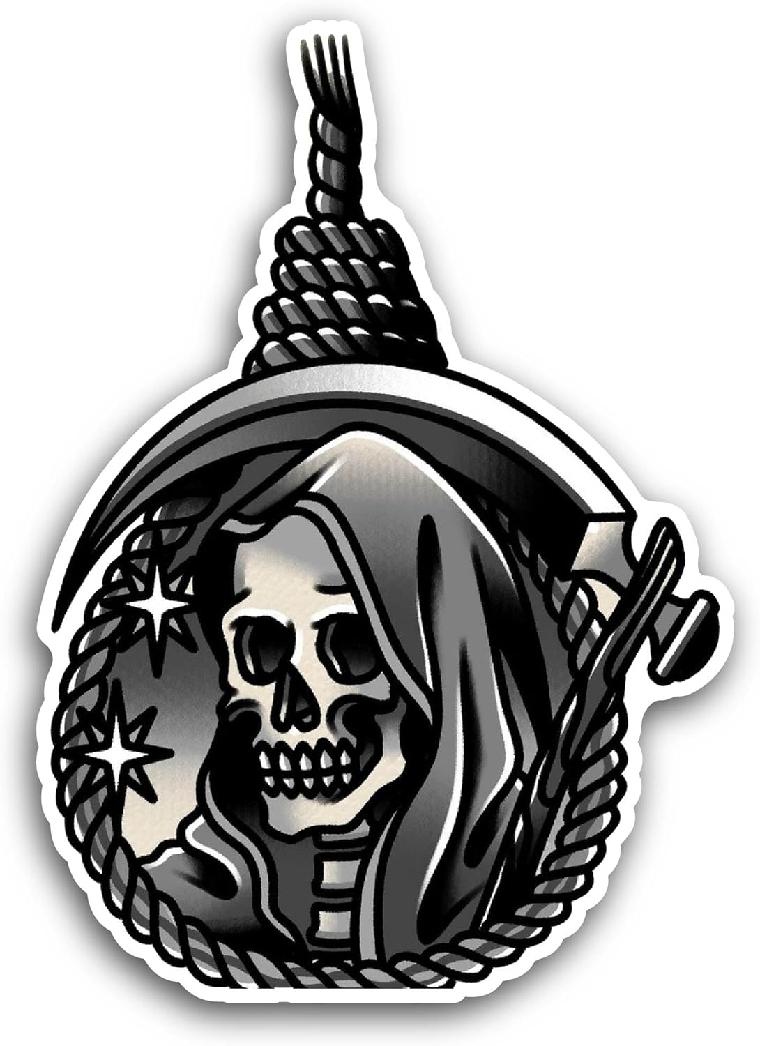 2 (Pieces) 3" and 5" Black and White Grim Reaper Sticker, Waterproof Vinyl Decals for Many Purpose Like Cars, Trucks, Laptops, Phones, Windows and More